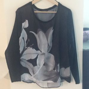 ZARA COLLECTION BLACK AND GRAY TULIP TOP BLOUSE M